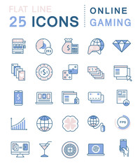 Set Vector Flat Line Icons Online Gaming