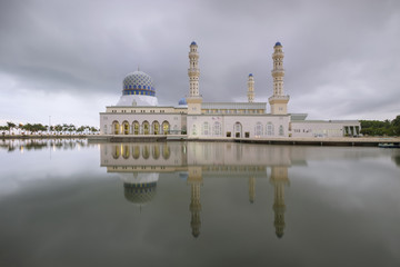 Likas Mosque, Sabah, Malaysia During Cloudy,  (Soft focus, slight motion blur)