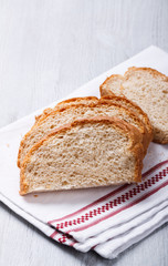 loaf of white,wheat,fresh bread,homemade.Sliced loaf of bread.selective focus