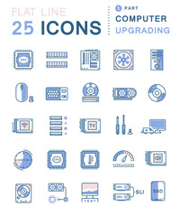 Set Vector Flat Line Icons Upgrading Computer