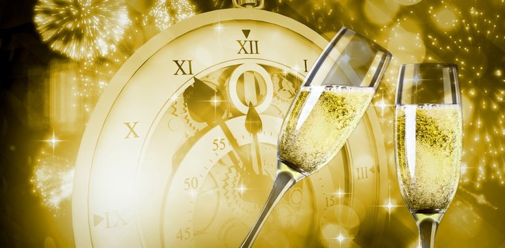 Composite image of champagne glasses clinking