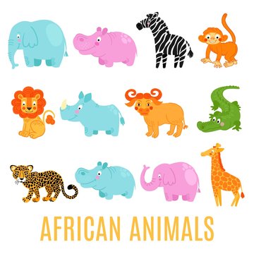 African animals set isolated on white background
