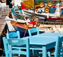 table in santorini europe greece old restaurant chair and the su