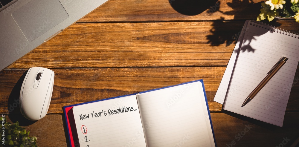 Wall mural composite image of new years resolution list