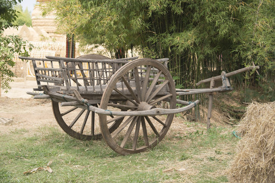 wooden wagon with hay