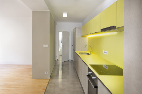 New Design Empty Flat With New Yellow  Kitchen