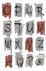 Vector art sketched stylized grunge alphabet. Hand drawn letters.