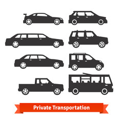 Private transportation. Set of various cars