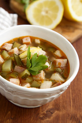 Solyanka soup with sour cream