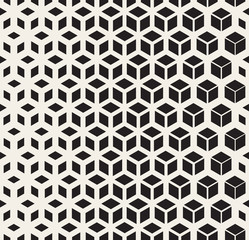 Vector Seamless Black And White  Geometric Cube Shape Lines Halftone Grid Pattern