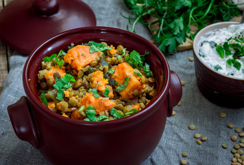 Lentils and sweet potato porridge