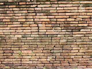 texture of brick wall full of moss, architectural background