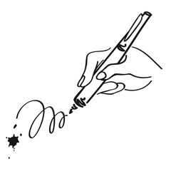 Hand writing with a pen. Vector outline illustration