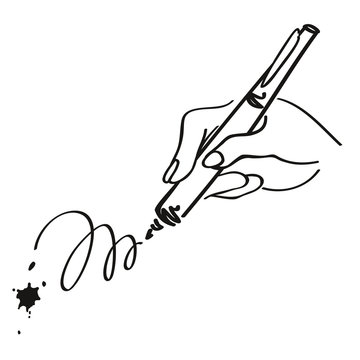 recommend clip art: Hand writing with a pen. Vector outline illustration