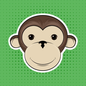 Smiling Monkeys on a green halftone background. Vector illustrat