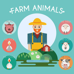 Farm Baby Animals and Birds Icons Set