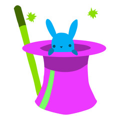 Cartoon rabbit in hat flat mascot icon.