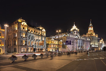 Ornate western colonial architecture at Bund boulevard, Shanghai, China.