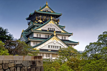 Osaka Castle at sunset in Japan