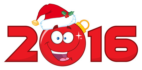 Happy 2016 New Year's Eve Greeting With Christmas Ball Cartoon Character And Numbers