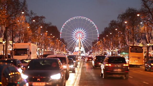 Champs-elysees street by night, Paris, night lights