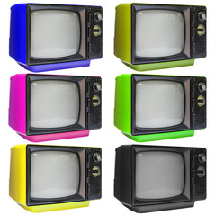 Set of vintage analog television isolated on white with clipping