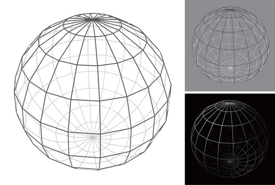 Set of stylized images of globe in form of wire mesh