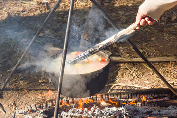 A pot with fish soup