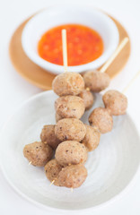 Grilled pork meat ball and sweet chili sauce