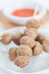 Grilled pork meat ball and sweet chili sauce