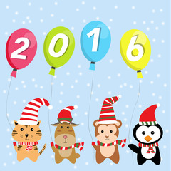 little cute small animal  for happy new year 2016 vector illustr
