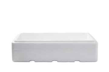Styrofoam box isolated on wood background