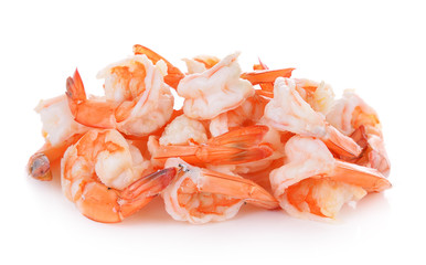 boiled shrimp on white background