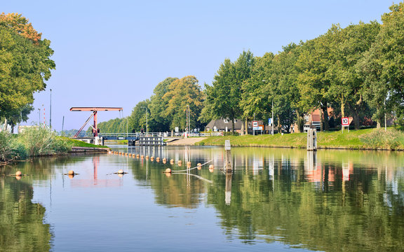 Wilhelmina channel with a drawbridge, Biest-Houtakker, The Netherlands.