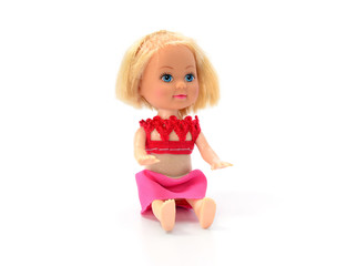 Old doll isolated on white background