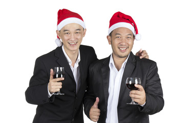 Asian businessman have celebrate their success in christmas day