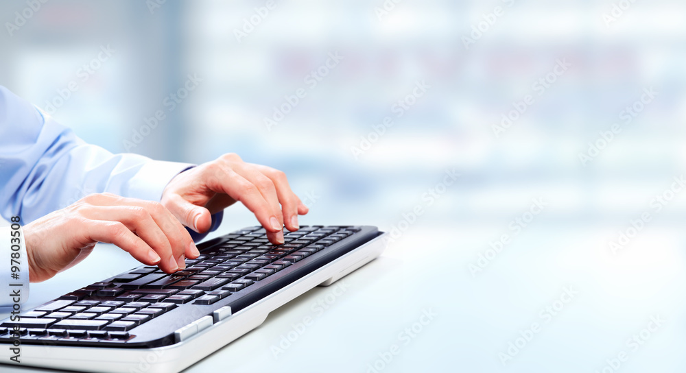 Leinwandbilder hands with a computer keyboard.