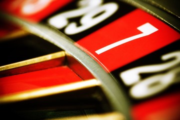 Obraz premium Close up view of the roulette whill, seven