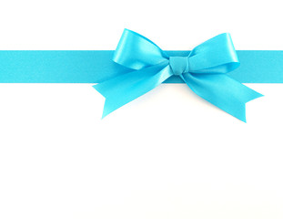 single blue ribbon with bow isolated on white, for decorate and add beauty to gift box or greeting card