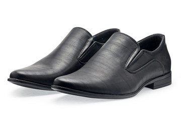A pair of classical black leather shoes for men, without shoelace