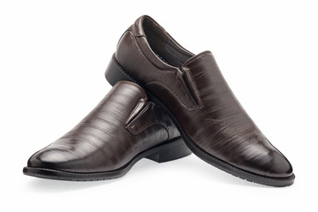 A pair of classical brown leather shoes for men, without shoelaces