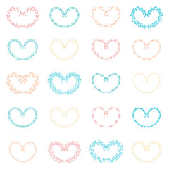 Set of vector hand drawn wreath, laurels in the form of hearts.