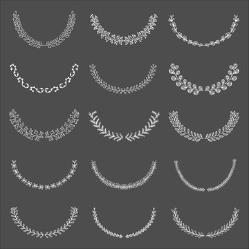 Set of vector hand drawn wreath, laurels