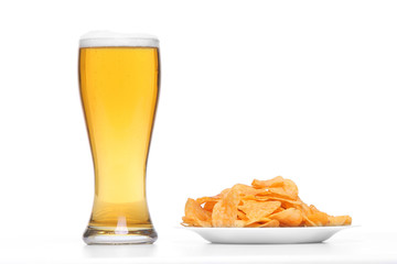 Mug of Fresh Beer and Potato chips