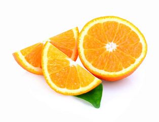 Fresh orange fruit slice isolated on white background