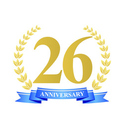 26 anniversary with blue ribbon and gold wreath