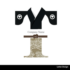 Vector of Kimono style alphabet tape T. Traditional Japanese.