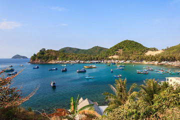 Fototapeta na wymiar Fishing boats in Ben Ngu wharf, Nam Du islands, Kien Giang, Vietnam. Nam Du islands located 90 km west of Rach Gia city in Kien Giang. The islands has become an attractive destination for tourists.