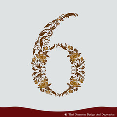 Vector of Number Six in the old vintage style. ABC concept type