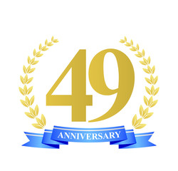 49 anniversary with blue ribbon and gold wreath